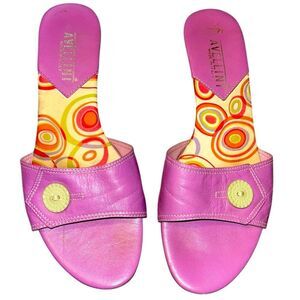 Avellini Lilac Purple Leather Button Kitten Heels, Vintage Sandals 8.5
